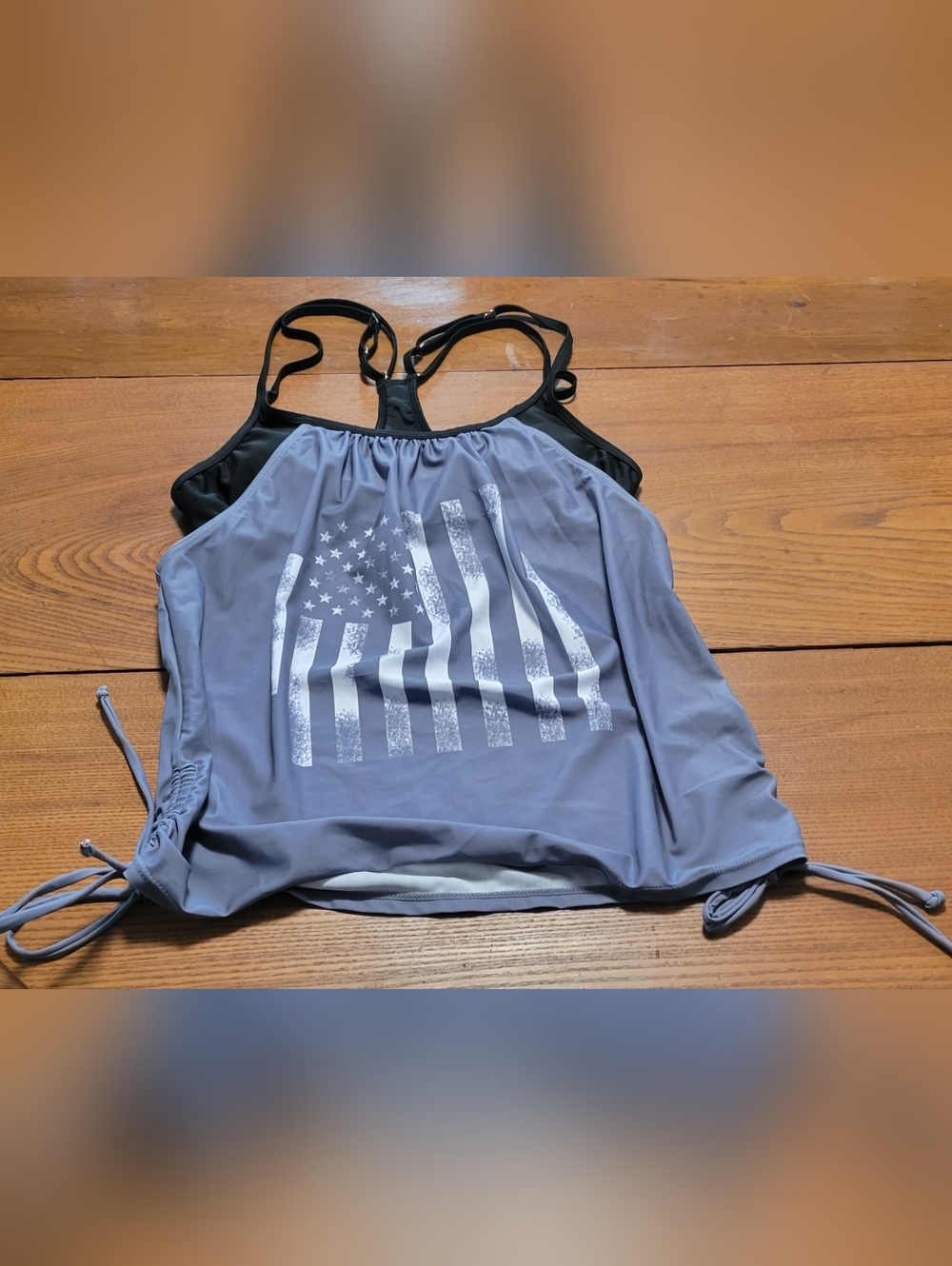 Gray American Flag Tankini Swim Top